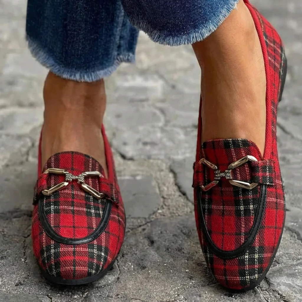 Rowan - Gold Plaid Loafers
