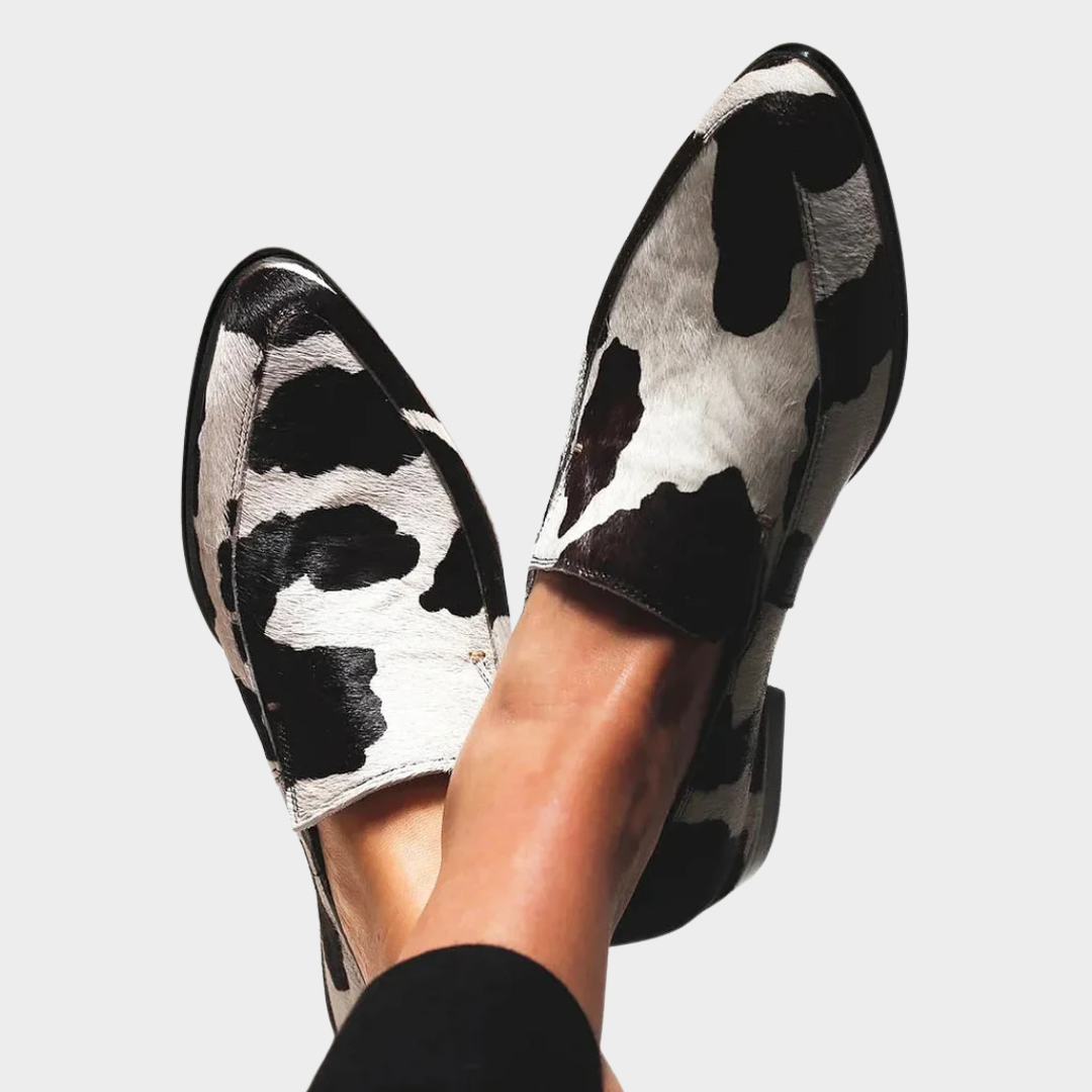 Becca cow print handcrafted leather loafers
