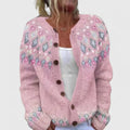 Close-up of the woven pattern and decorative buttons on the Thalynora cardigan