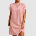 Jeanne Cold-Shoulder Ruched Dress with delicate shoulder cutouts and gathered neckline