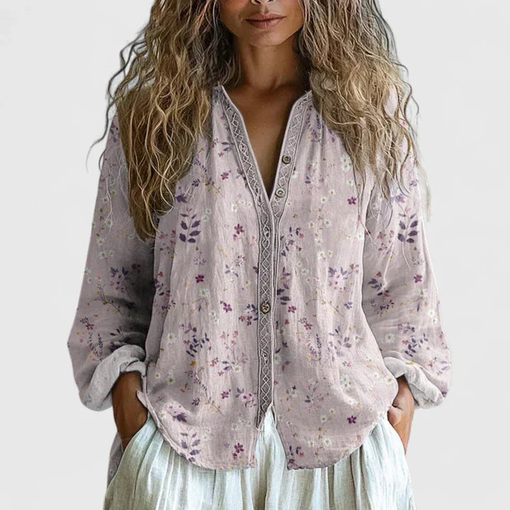 Maëlle - Retro Leaf Print Relaxed Blouse