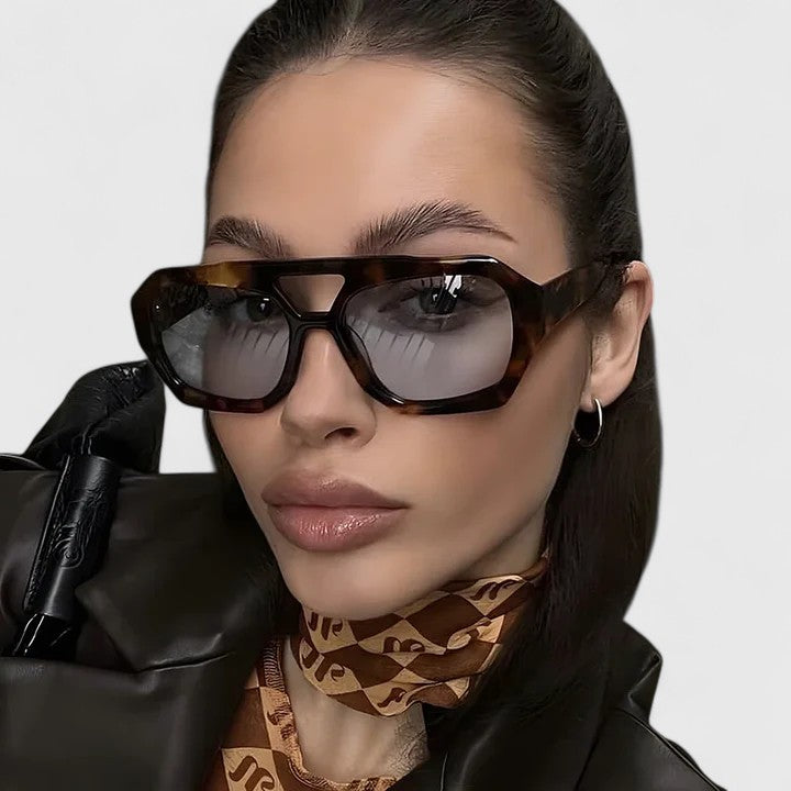 Zhaylinn elegant leopard print double-bridge sunglasses