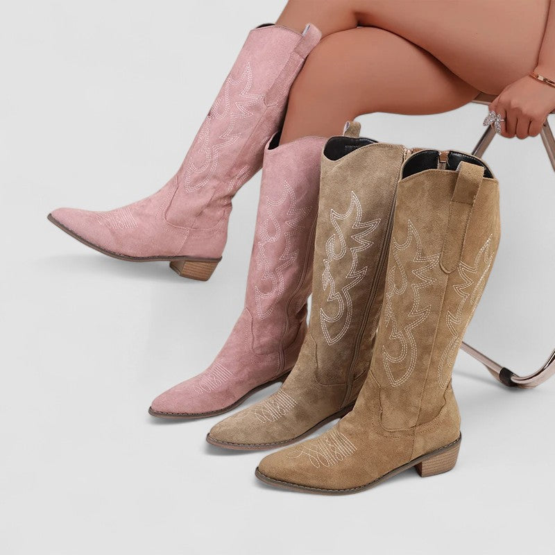 Elise faux fur western boots with side zipper and plush lining