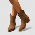 Camille embroidered western suede boots with low block heel