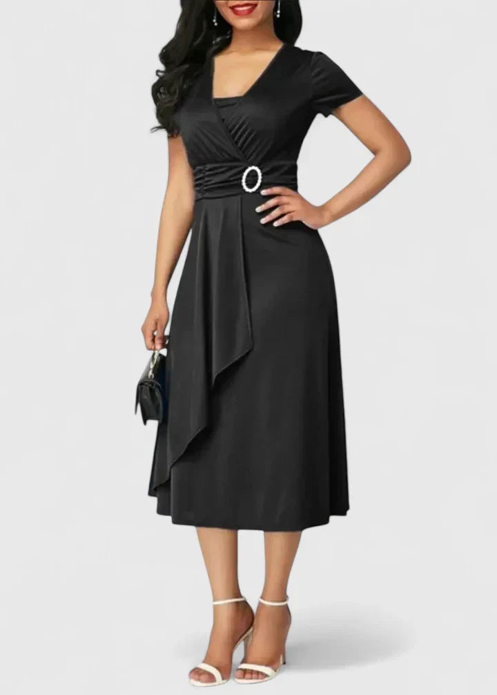 Zhyrelle | Asymmetrical V-Neck Midi Dress
