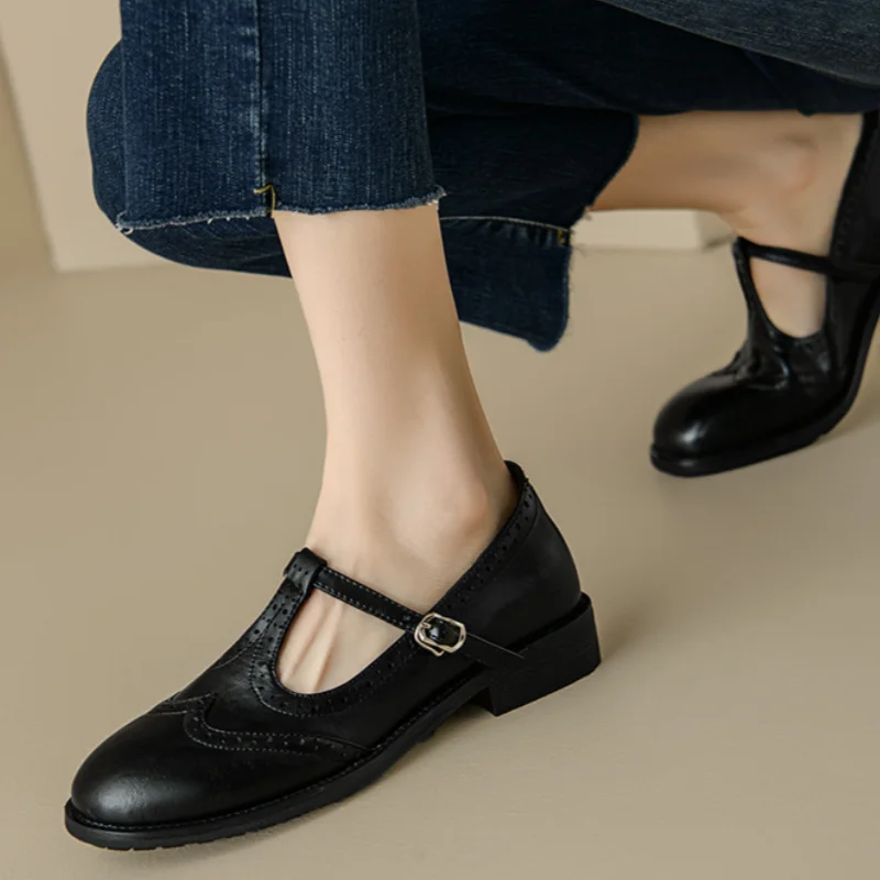 Claire - Low Block Heel T-Strap Cushion Mary Janes