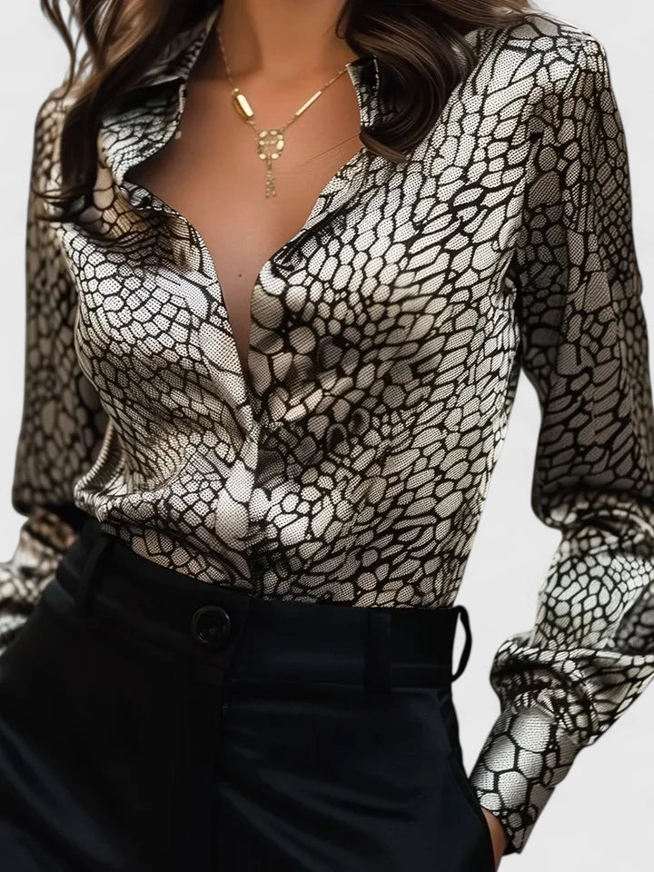 Claire - Snake Print Collar Elegant Blouse