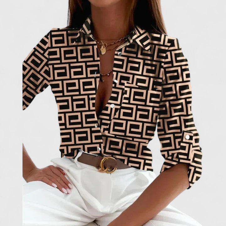 Élodie long-sleeve notched-collar print shirt styled for warm weather