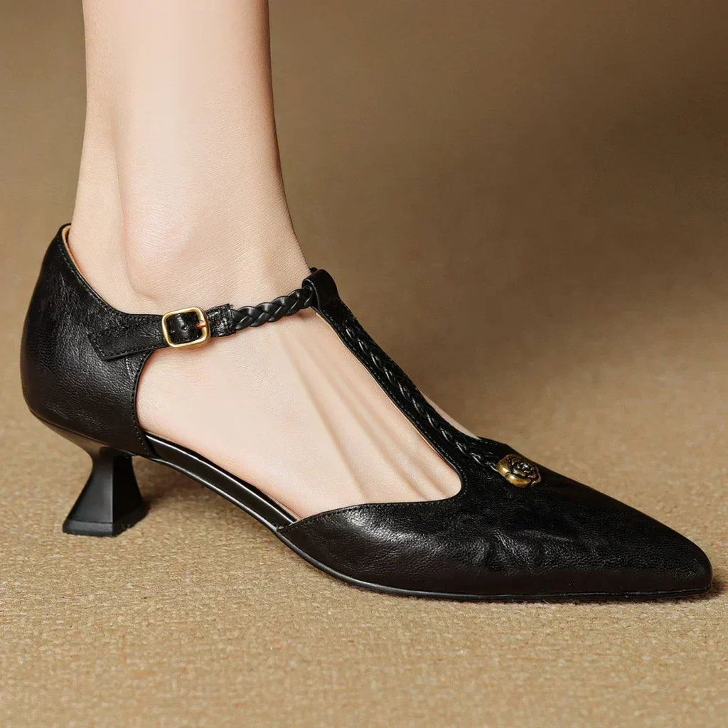 Madeleine - Braided Leather T-Bar Sculpted Sandals
