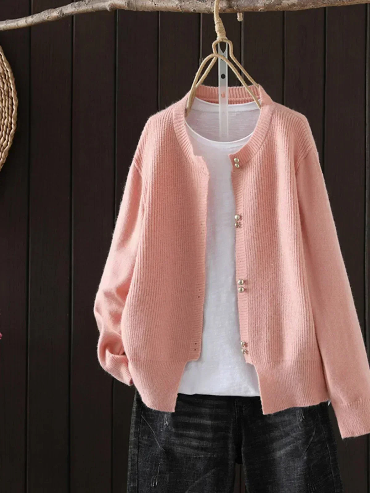 Auri - Pearl-Button Crewneck Cardigan
