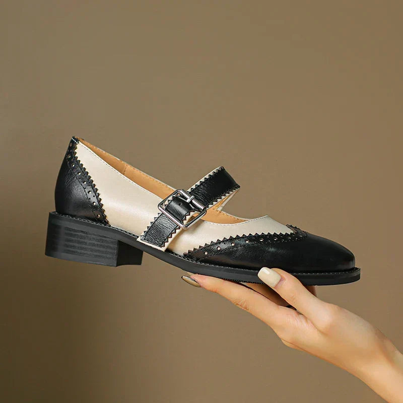 Marie - Handcrafted Perforated Brogue T-Strap Mary Janes