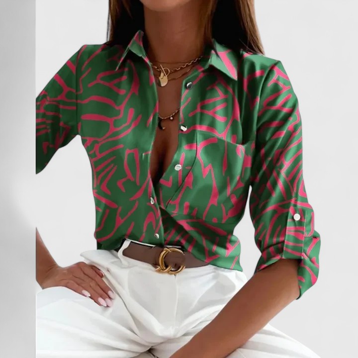 Élodie - Long-Sleeve Notched-Collar Print Shirt