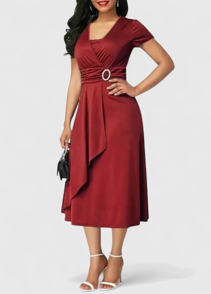 Zhyrelle | Asymmetrical V-Neck Midi Dress