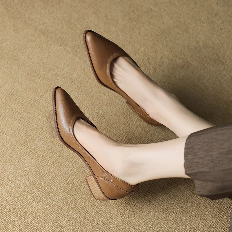 Camille - Pointed-Toe Mid-Block Heel Pumps