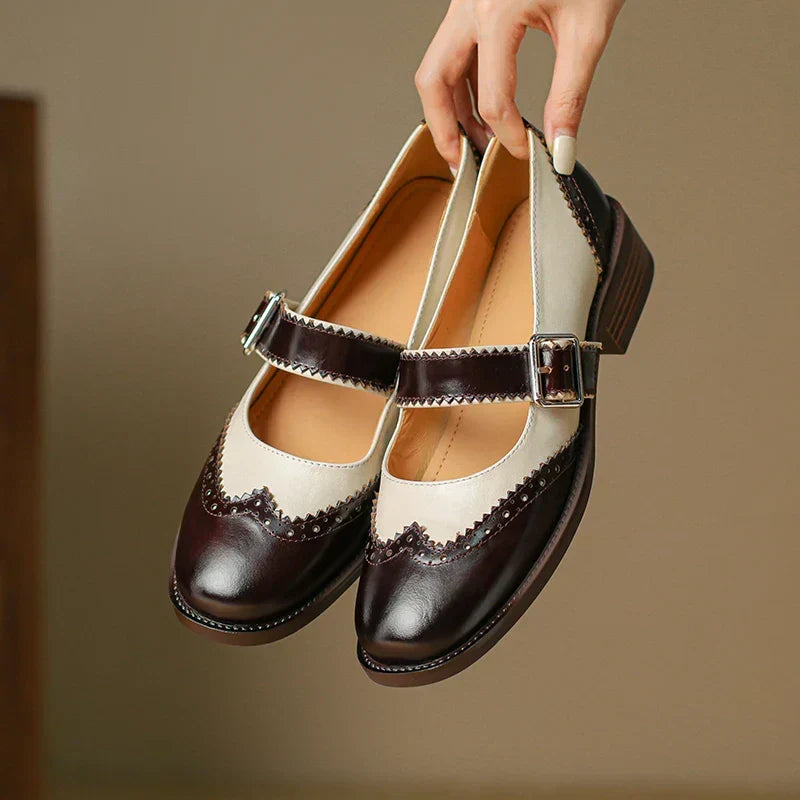 Marie - Handcrafted Perforated Brogue T-Strap Mary Janes