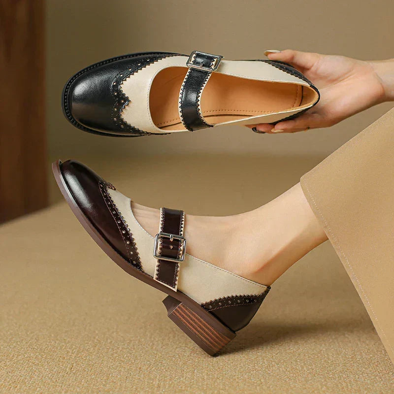 Marie - Handcrafted Perforated Brogue T-Strap Mary Janes