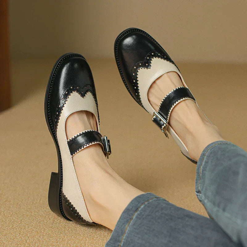 Marie - Handcrafted Perforated Brogue T-Strap Mary Janes