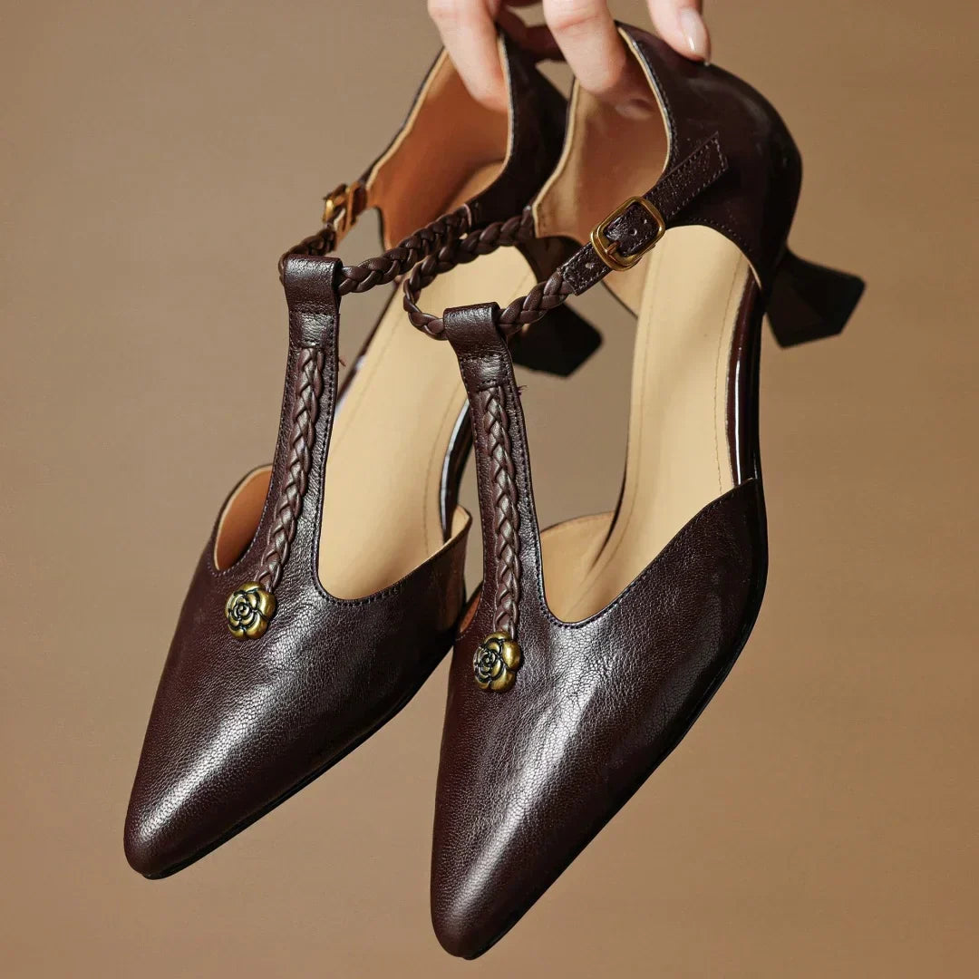 Madeleine - Braided Leather T-Bar Sculpted Sandals