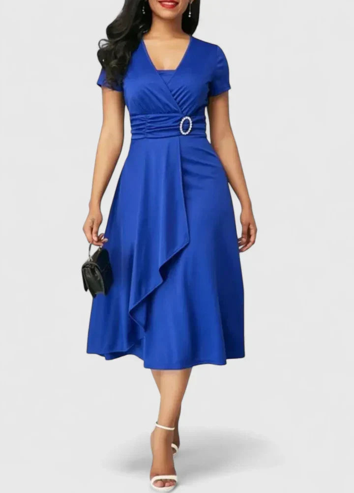 Zhyrelle | Asymmetrical V-Neck Midi Dress