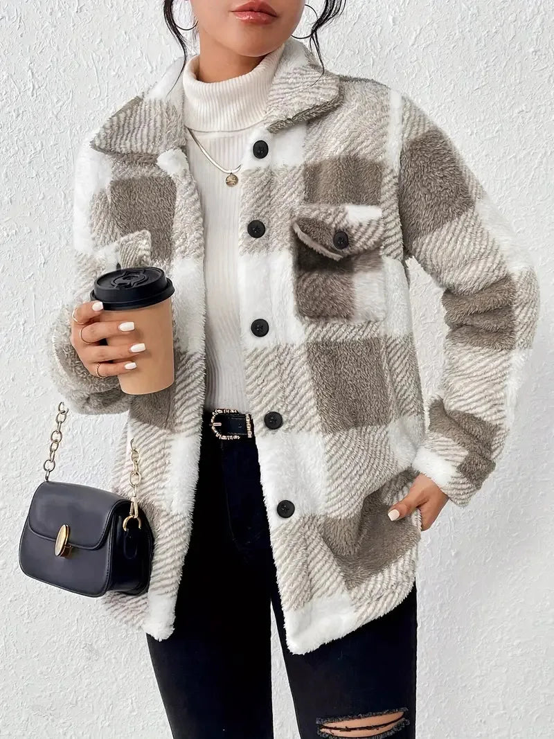 Martina - Elegant Plaid Fleece Jacket