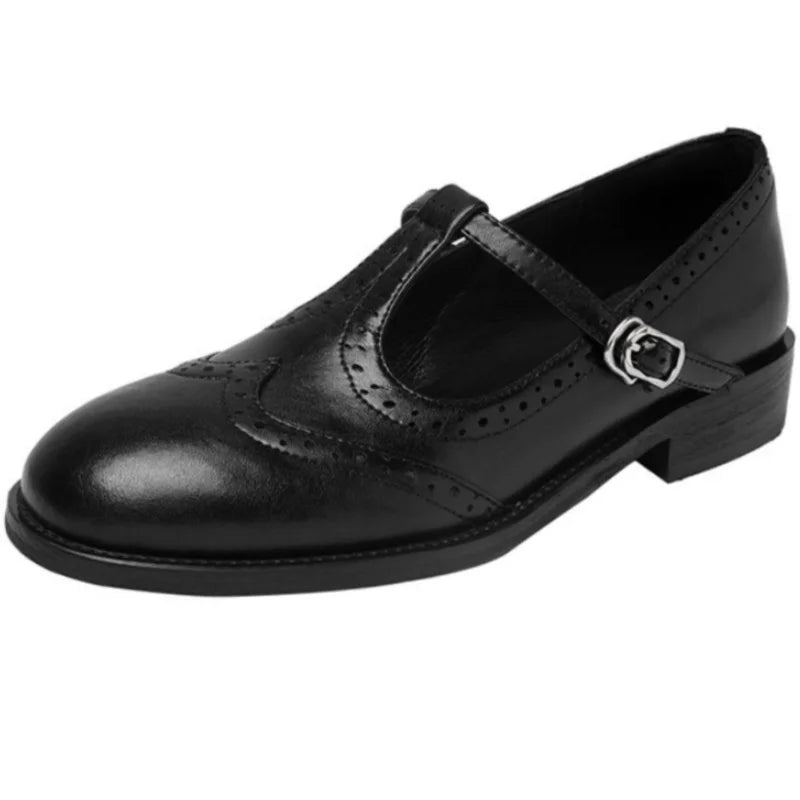 Claire - Low Block Heel T-Strap Cushion Mary Janes