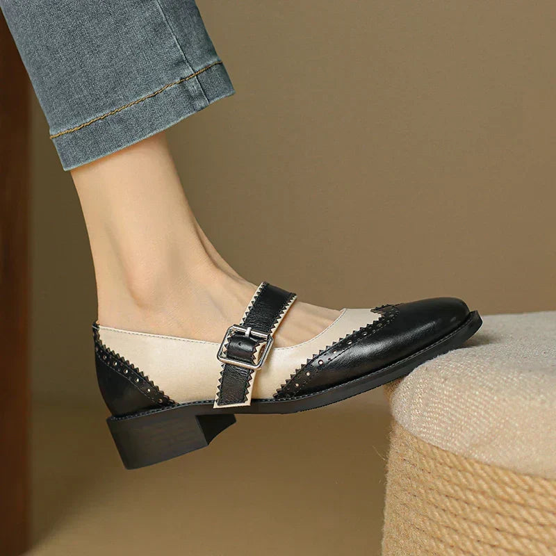 Marie - Handcrafted Perforated Brogue T-Strap Mary Janes