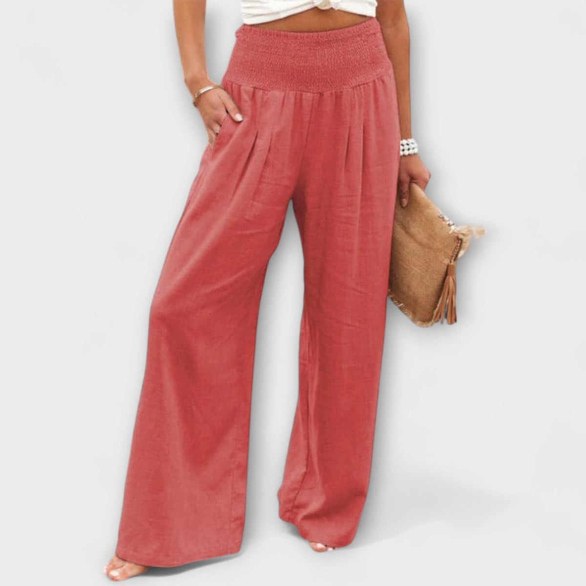 Chloe casual wide-leg pants with a relaxed silhouette and mid-rise waistband
