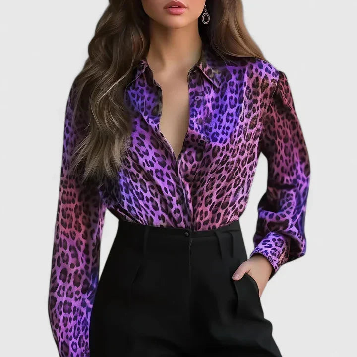 Claire - Snake Print Collar Elegant Blouse