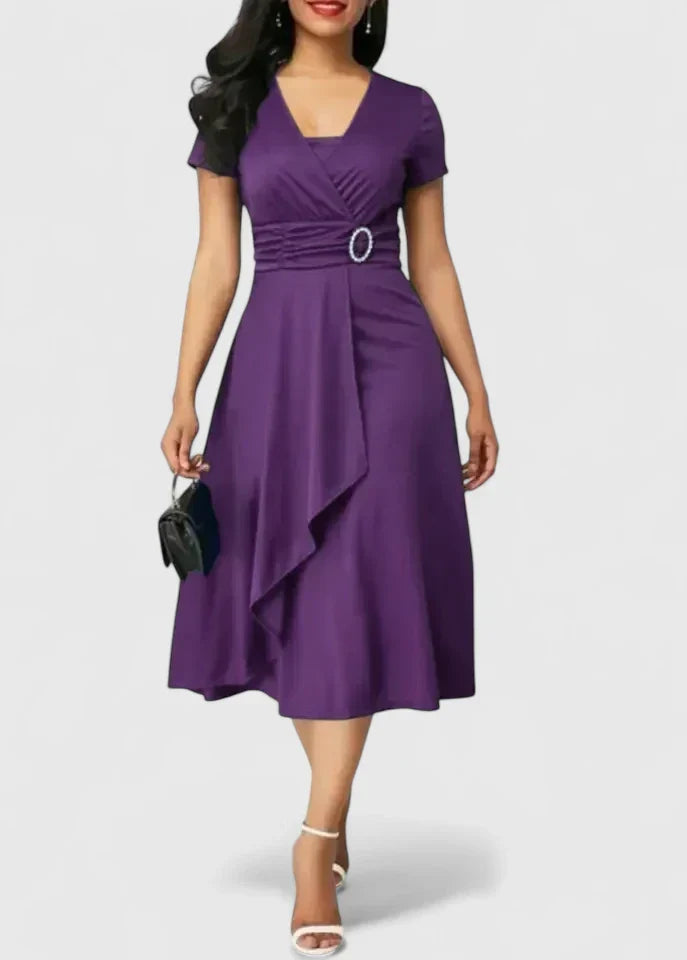 Zhyrelle | Asymmetrical V-Neck Midi Dress