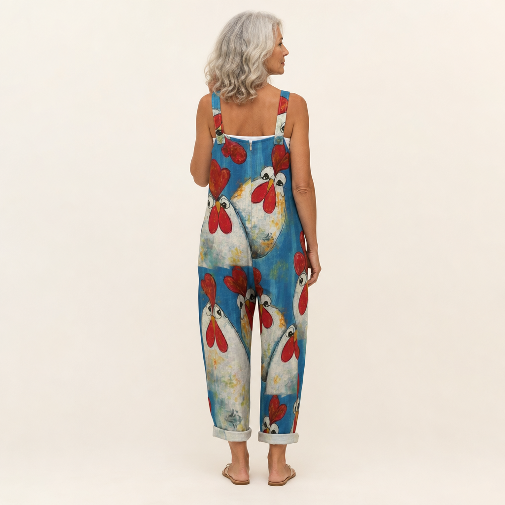 Marie - Vibrant Bohemian Poppy Print Overalls