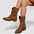 Nathalie leather and suede boots with low block heel and non-slip sole