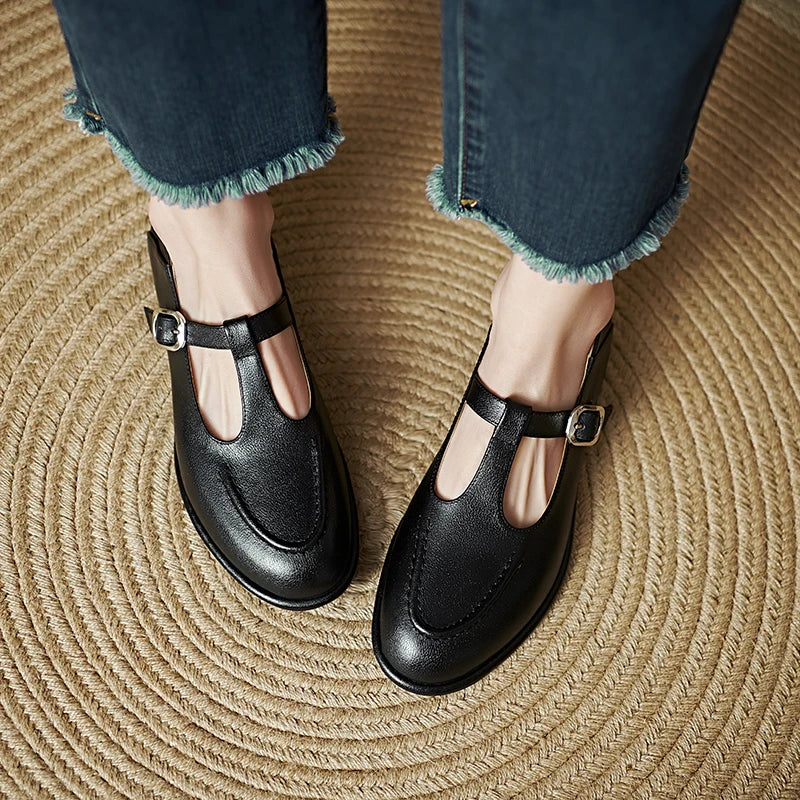 Clemence - Low Heel T-Bar Pumps