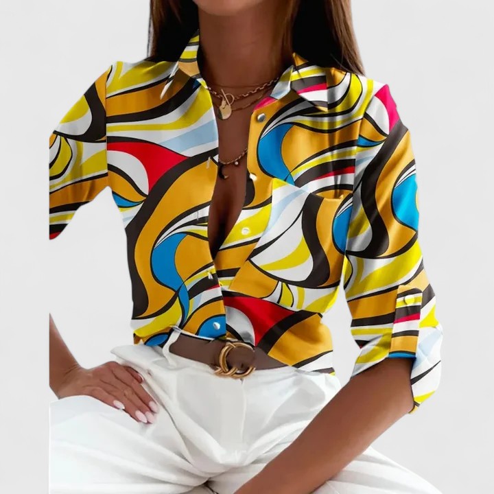 Élodie - Long-Sleeve Notched-Collar Print Shirt