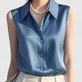 Manon - Sleeveless Satin Front-Pleat Blouse