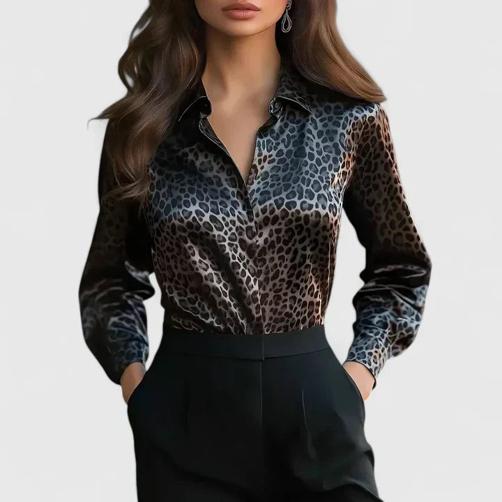 Claire snake print collar blouse showing detailed collar print