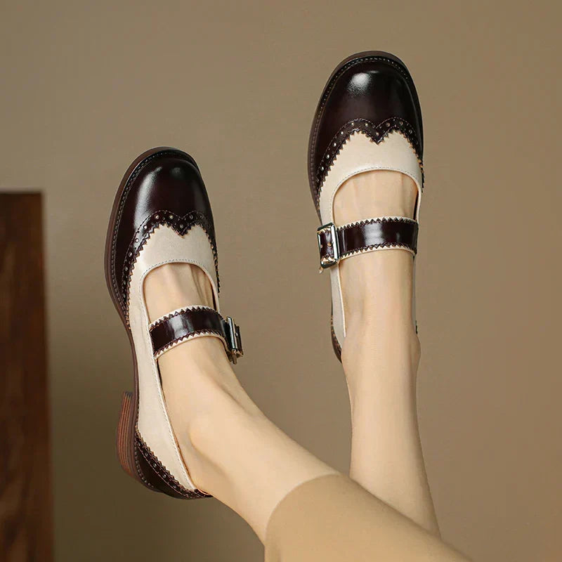 Marie - Handcrafted Perforated Brogue T-Strap Mary Janes