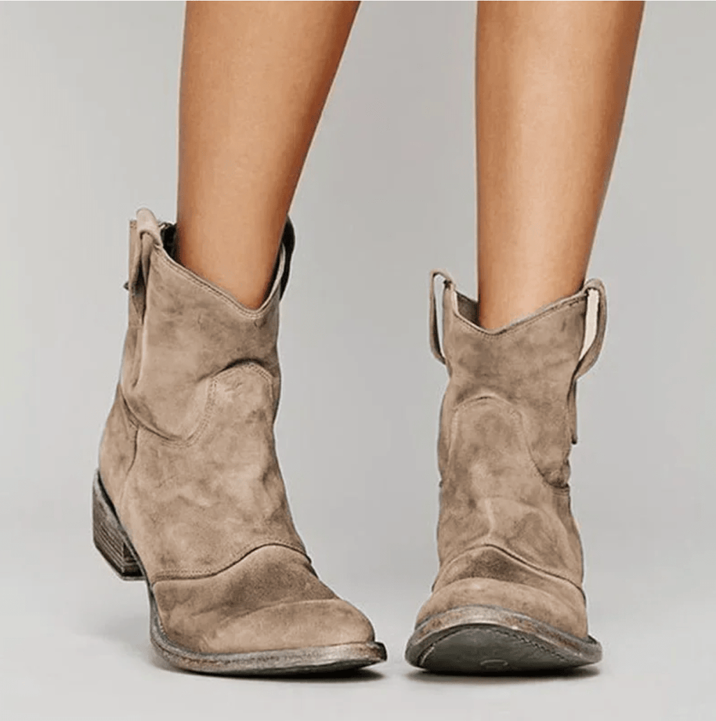 Camille suede ankle boots with side zipper and sturdy block heel