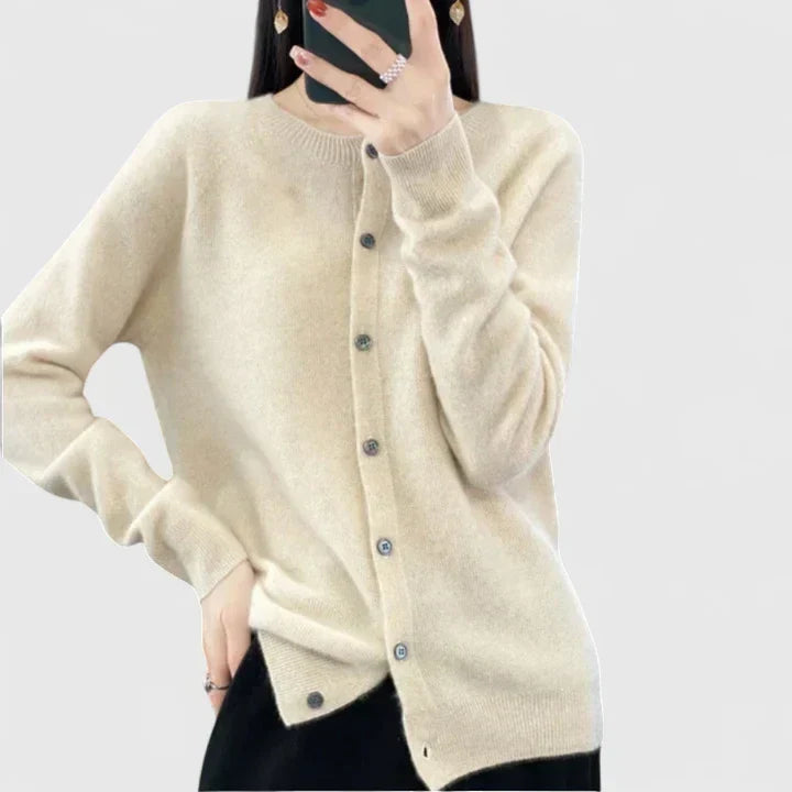 Lyxandria - One-Button Classic Crewneck Cardigan