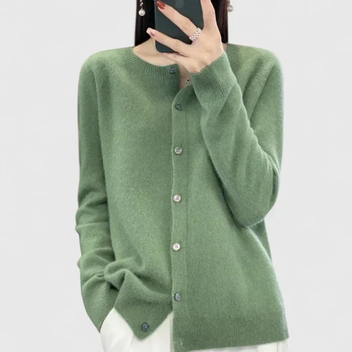 Lyxandria - One-Button Classic Crewneck Cardigan