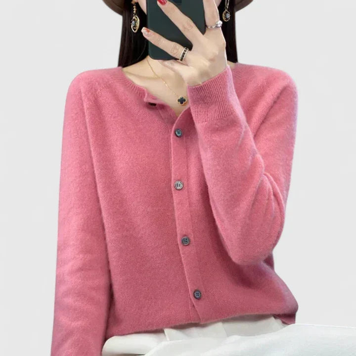Lyxandria - One-Button Classic Crewneck Cardigan