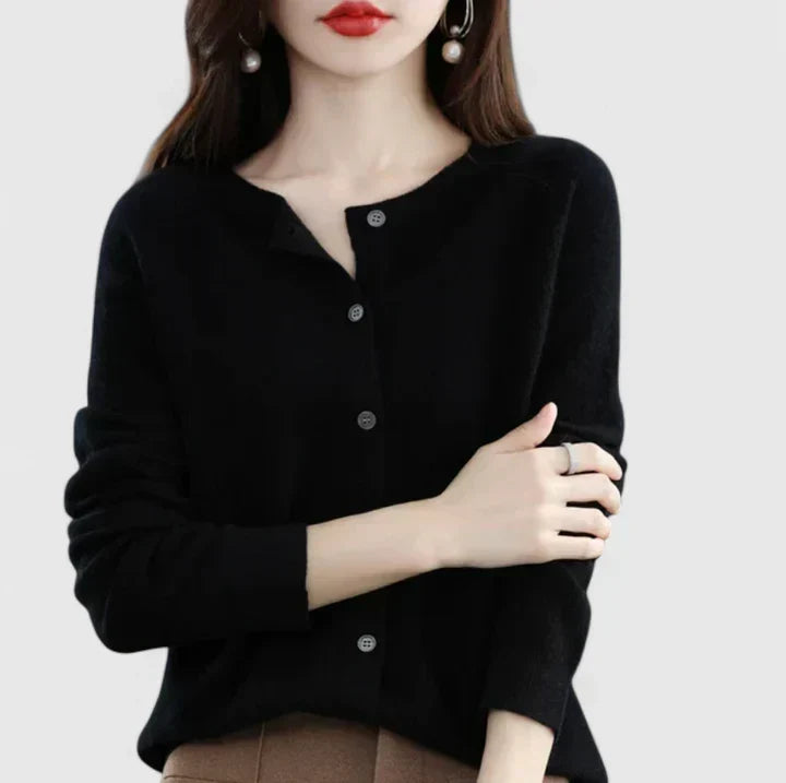 Lyxandria - One-Button Classic Crewneck Cardigan