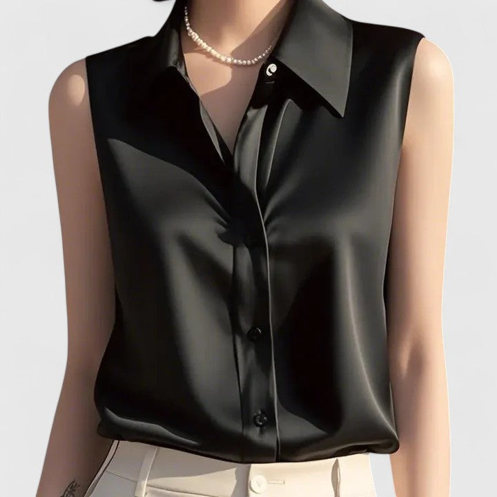 Manon - Sleeveless Satin Front-Pleat Blouse