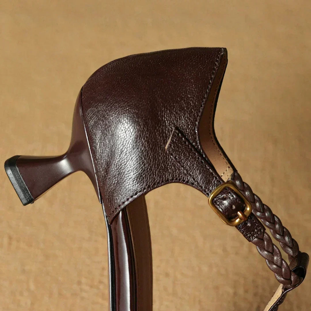 Madeleine - Braided Leather T-Bar Sculpted Sandals