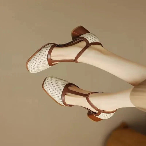 Agnes - Two-Tone T-Bar Mid-Heel Pumps