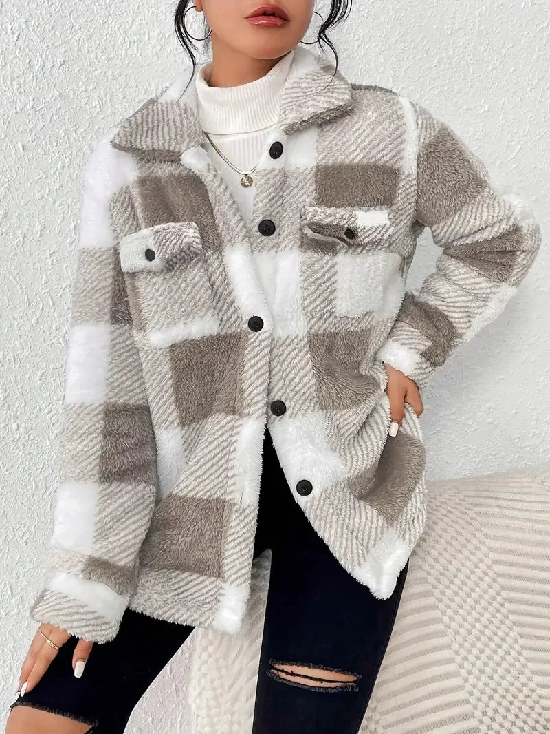 Martina - Elegant Plaid Fleece Jacket
