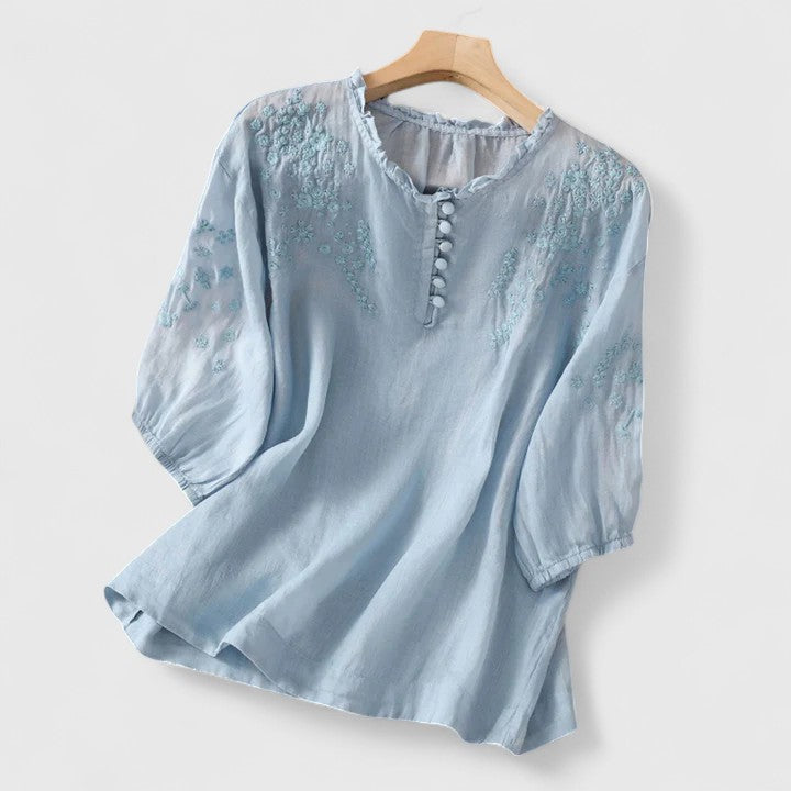 Élise - Intricate Embroidered Button-Down Blouse