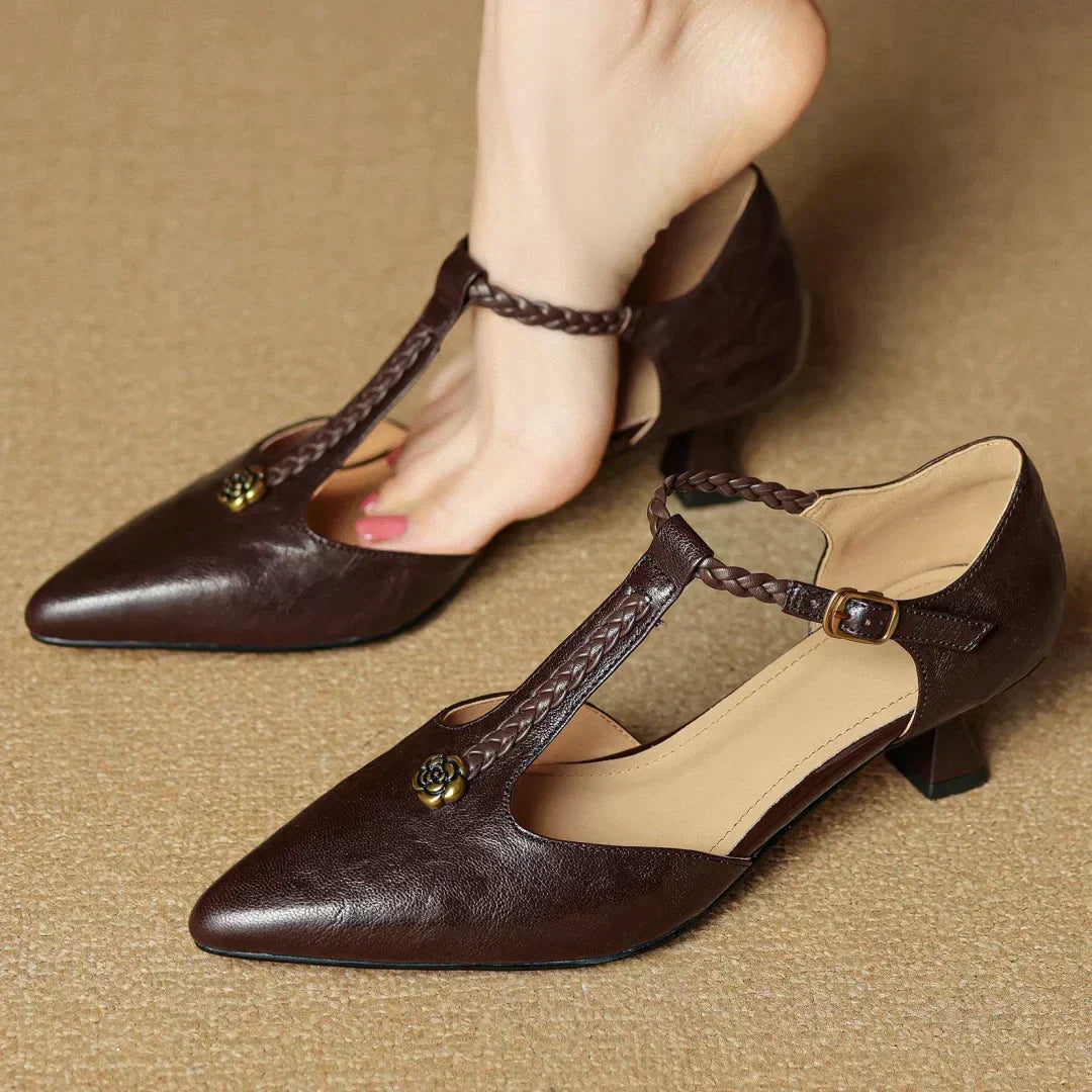 Madeleine - Braided Leather T-Bar Sculpted Sandals