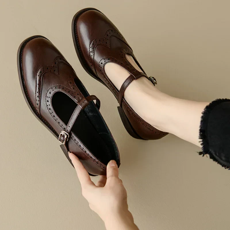 Claire - Low Block Heel T-Strap Cushion Mary Janes