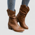 Claire leather boots with low block heel and soft upper material