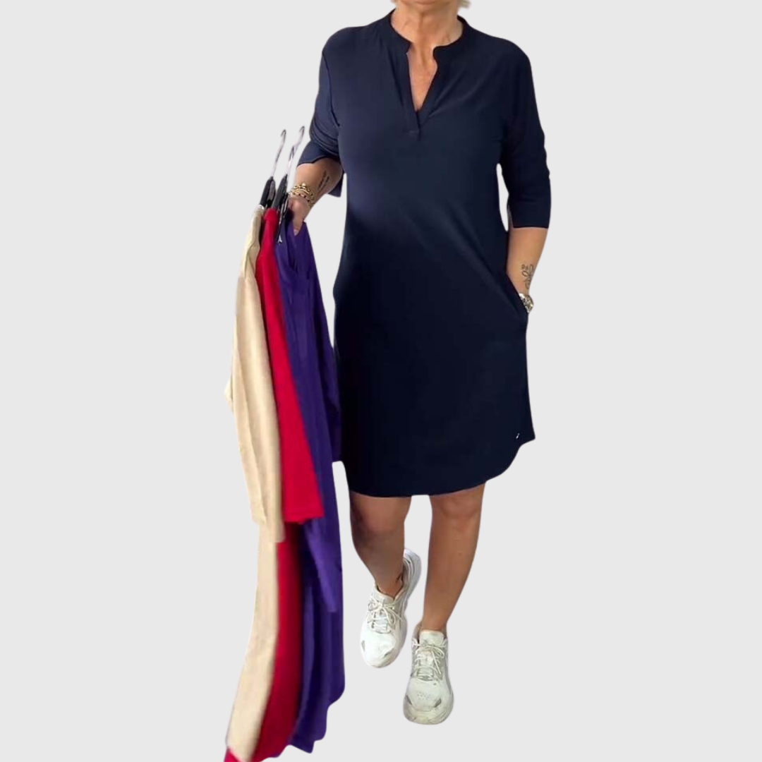 Caroline Plain V-Neck Everyday Dress in timeless minimalist cut